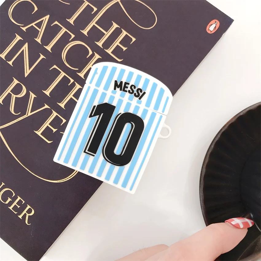 messi 2 Messi 10 Футбол Airpod для Apple iPhone Airpod защитный чехол Противоскользящий брелок беспроводной наушник противоударные крышки - Цвет: messi 2