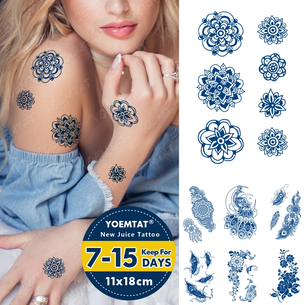 

Сок прочного чернил татуировки, боди-арт Водонепроницаемый временная татуировка Стикеры Павлин Луна тату в виде перьев Arm поддельная хна ме...