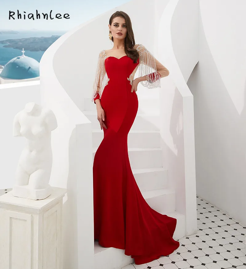 Очаровательный длинный рукав сексуальное вечернее платье с бусинами|Вечерние