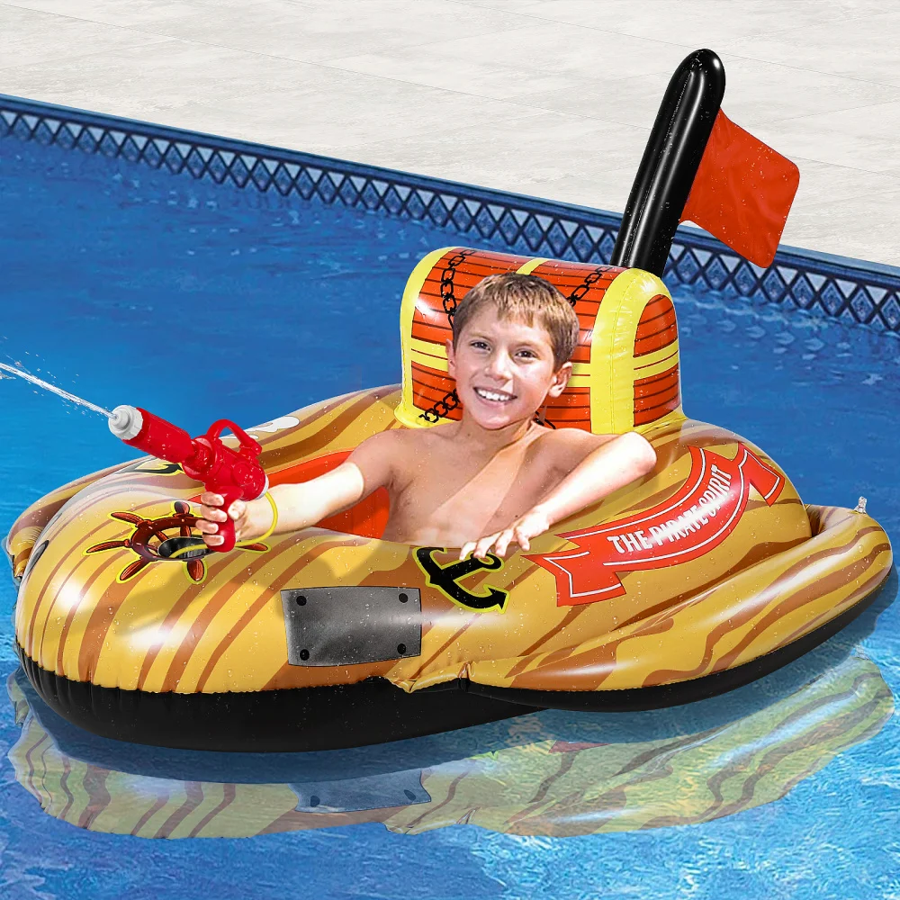 

UNOMOR PVC Inflatable Pirate Ship Pool Float Baby Toddler Swimming Float Kids Seat Boat Swim Ring Pool Toys