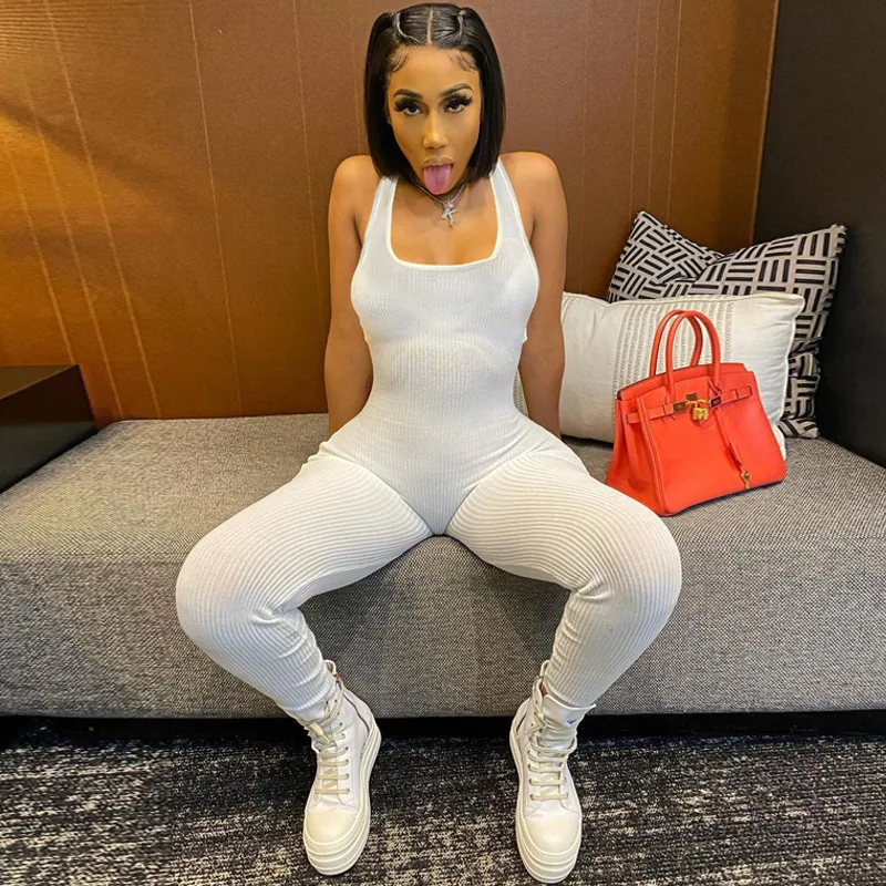 

Women's New Solid Color Ribbed Tight Elastic Body Sling Jumpsuit Skinny Sexy Jumpsuit Bodycon Nightclub One Piece Outfit