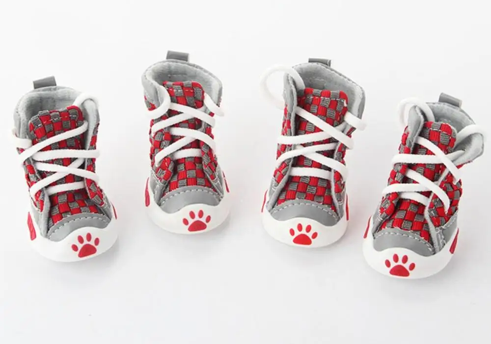 4 шт./компл. модная обувь для собак сапожки щенка в виде лап тканая хлопковая