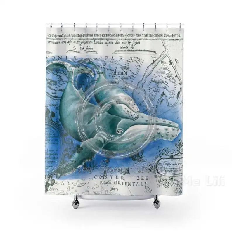 

Humpback Whales Vintage Map Shower Curtain