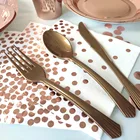 Одноразовый нож и вилка, ложка, посуда для вечеринки, дня рождения, свадьбы, розовое золото, пластиковая Роскошная Посуда для торжественного мероприятия