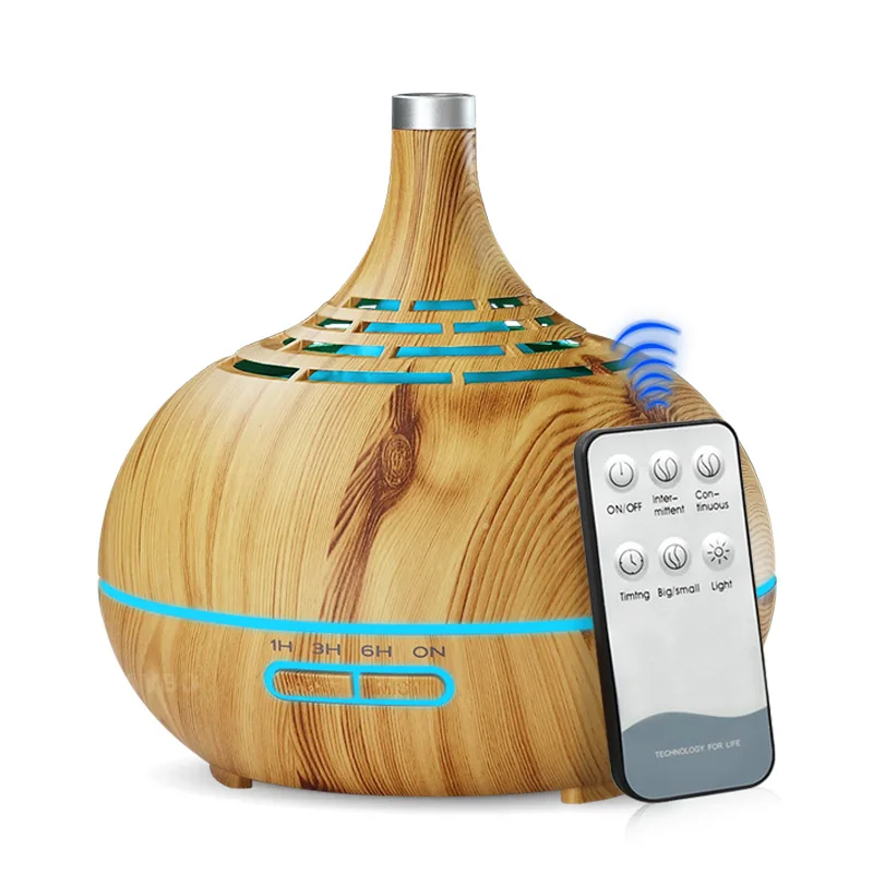 

400ml Remote Control Ultrasonic Air Humidifier Aroma Essential Oil Diffuser with Wood Grain 7 Color Changing Lights for Office