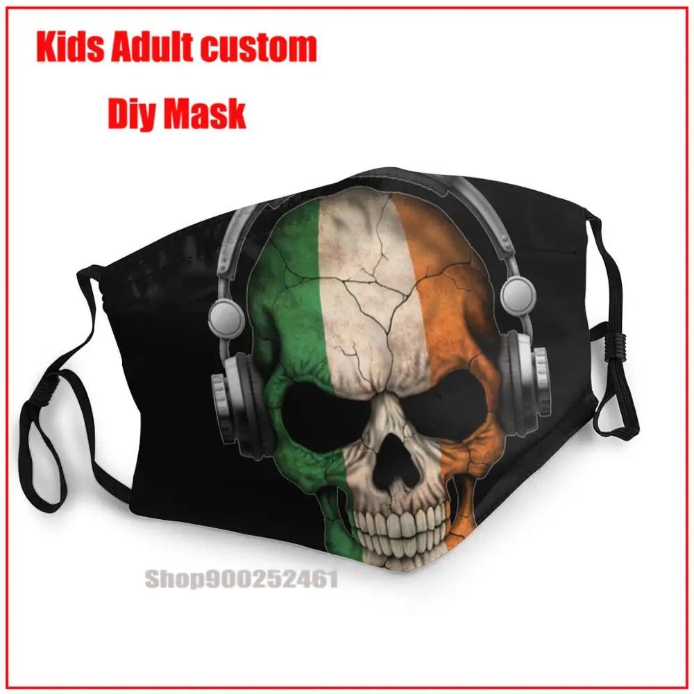 

Темно-Череп Deejay с ирландским флагом DIY mascarilla многоразовая моющаяся многоразовая маска для лица детская маска для рта с дизайном забавная