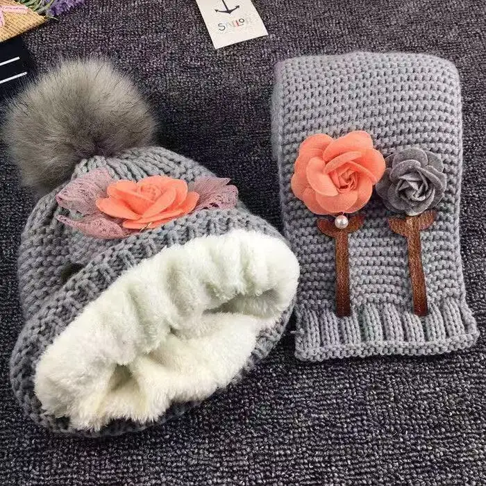 Милый детский комплект из 2 предметов: шарфа и шапки с цветочным принтом мягкого