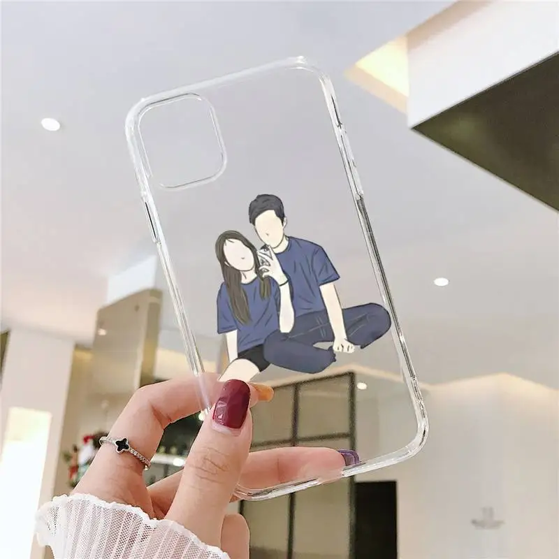 

Illustration art boy girl Phone Case Transparent for iPhone 6 7 8 11 12 s mini pro X XS XR MAX Plus SE cover funda shell