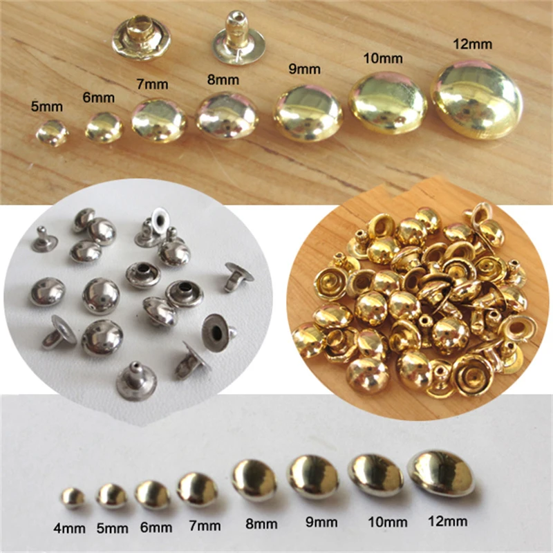 

100Sets 4-22mm Metal Round Nail Spike Cap Rivets Stud For Leathercraft Repair Shoes Bag Belt Clothing Garment Accessories