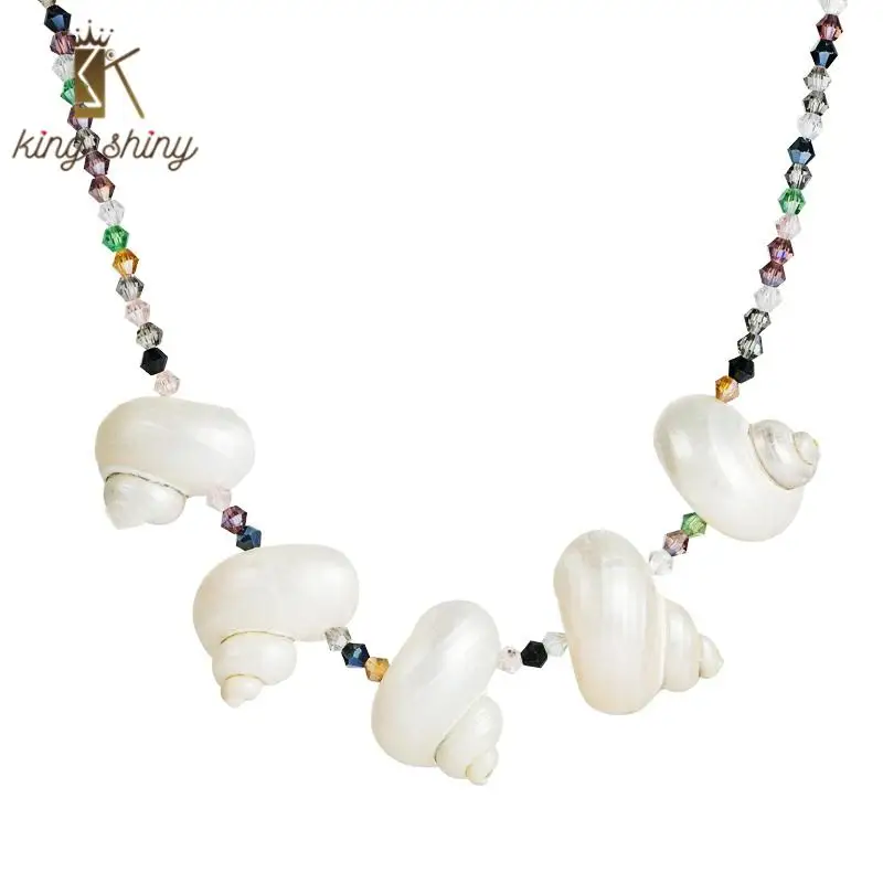 

Bohemian Boho Summer Conch Shell Choker Necklace for Woman Personality See Beach Shell Colorful Crystal Chain Necklace for Woman