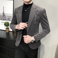 2021male trendy business blazers men spring autumn solid color single button formal suit work daily casual brand clothing jacket