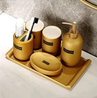 light luxury golden ceramic bathroom decoration accessories toothbrush holder toothpaste dispenser soap dispenser storage tray