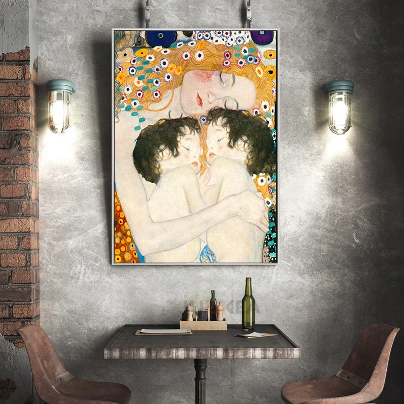 

Модульная Настенная картина для домашнего декора, картины Густава Климта, мама, любовь, близнецы, детская картина в скандинавском стиле, холст, постер для гостиной