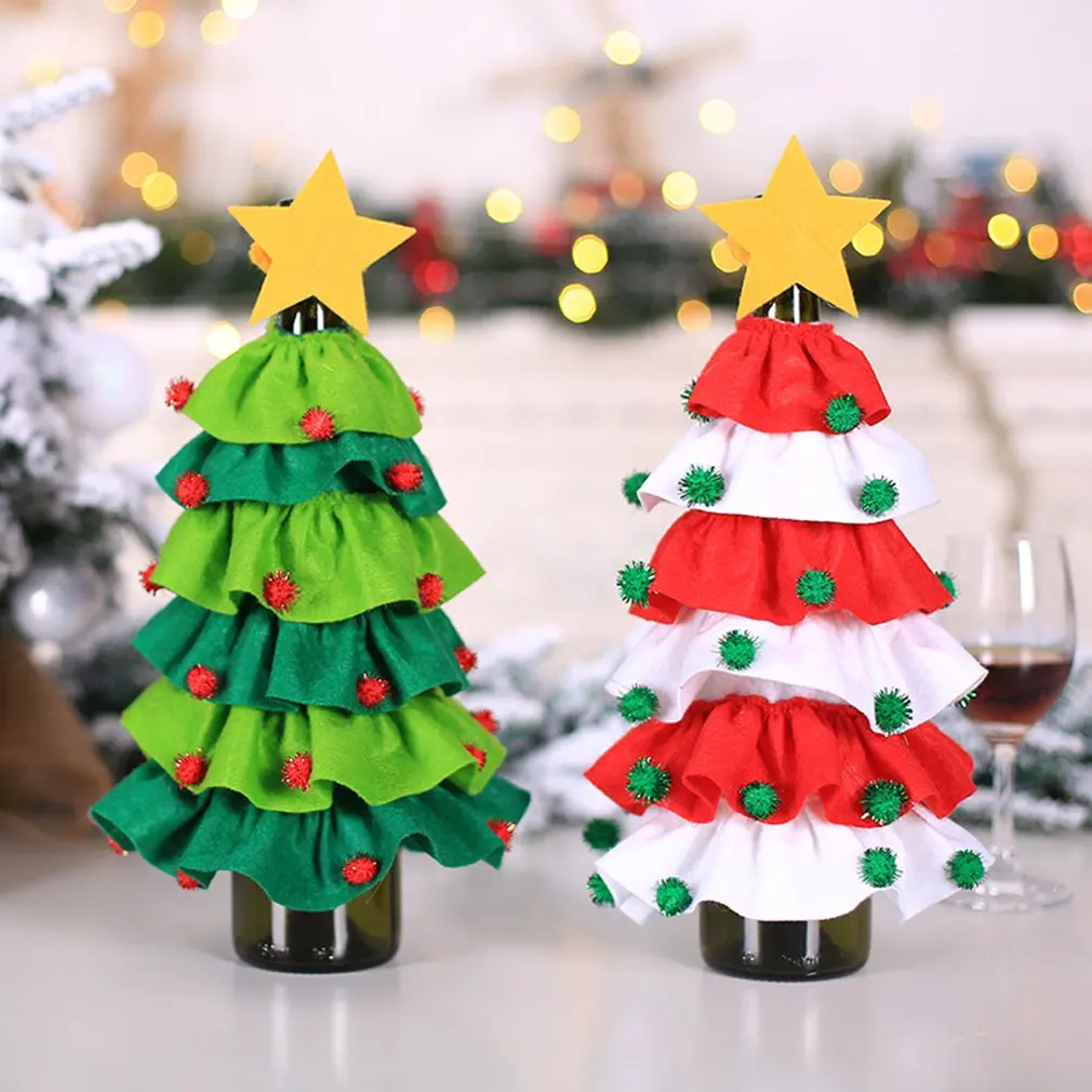 

Рождественская Крышка для винной бутылки, веселая Рождественская елка, украшение для стола и ужина, украшения для дома