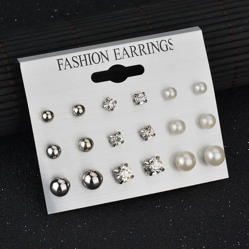

Memory Gold Color Crystal Stud Earrings Set 12 Pairs Trendy Square Ball Heart Small Earrings Women Christmas Earring