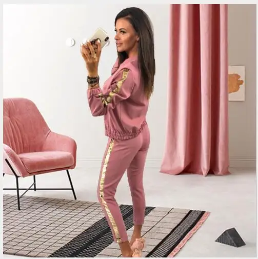pink Позолоченные Модные брючные костюмы женский комплект 2 шт. молния открытый желтый armygreen Блейзер куртка и брюки офисный костюм для дам Feminino - Цвет: pink