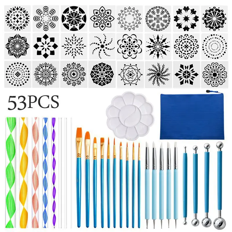 

53PCS Mandala Dotting Tools Painting Stencils DIY Stone Embossing Starter Drawing Stylus Pens Art Kit Used for Rock Painting
