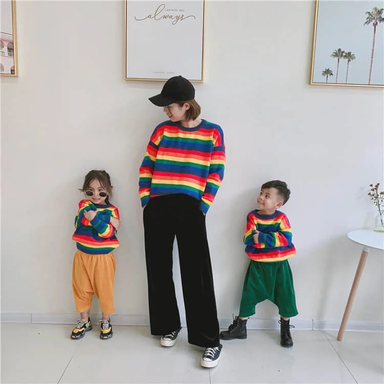 

2021 popular rainbow sweater for parents and children