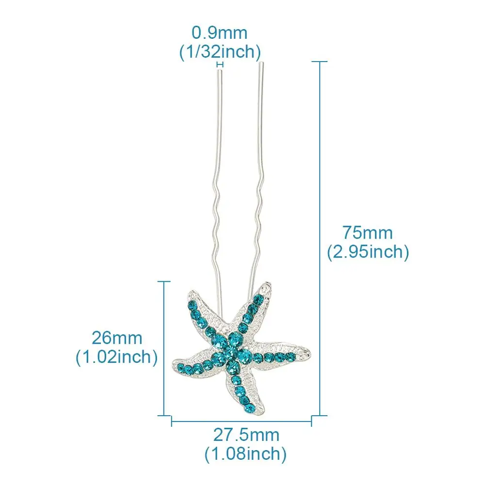 10 шт. морская звезда синяя железная простая палочка для волос стразы женщин