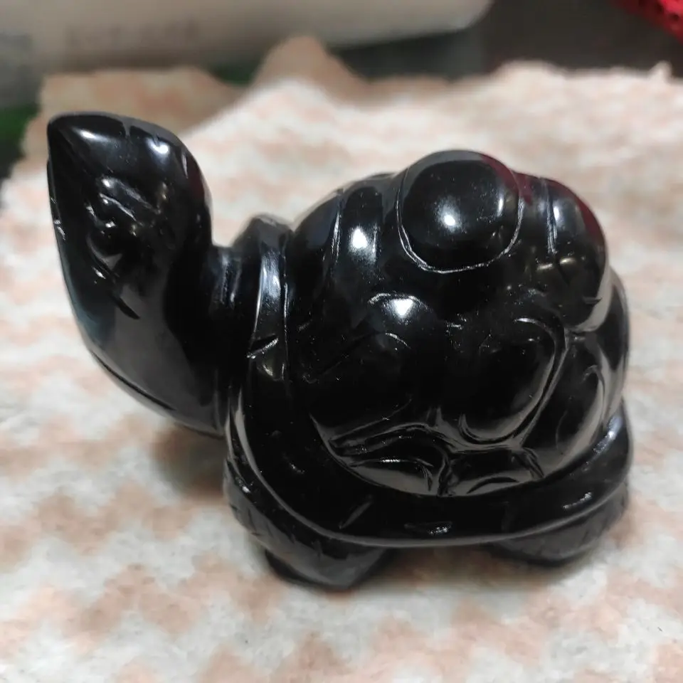 

Turtle Tortoise Figurine Natural Gemstone Black Obsidian Crystal Carved Statue Crafts Home Decor