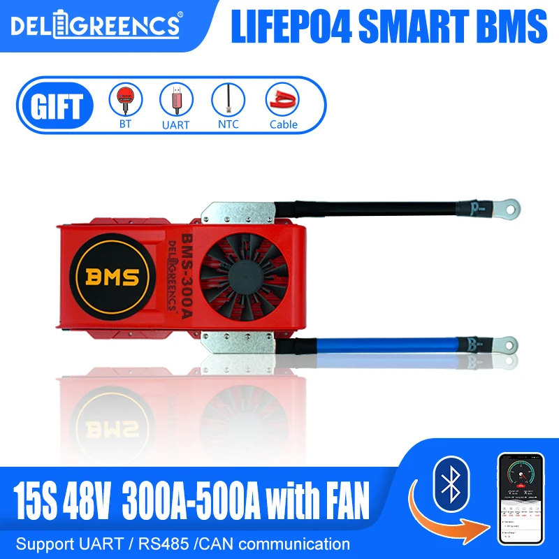 

15S 300A 400A 500A BMS LiFePO4 Smart BMS with Fan UART RS485 modbus Bluetooth 24V Faster Cooling high quality New arrival