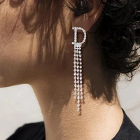 novelly 26 letters a z shiny rhinestone long tassel drop earrings for women luxury crystal letters hanging claw chain earrings