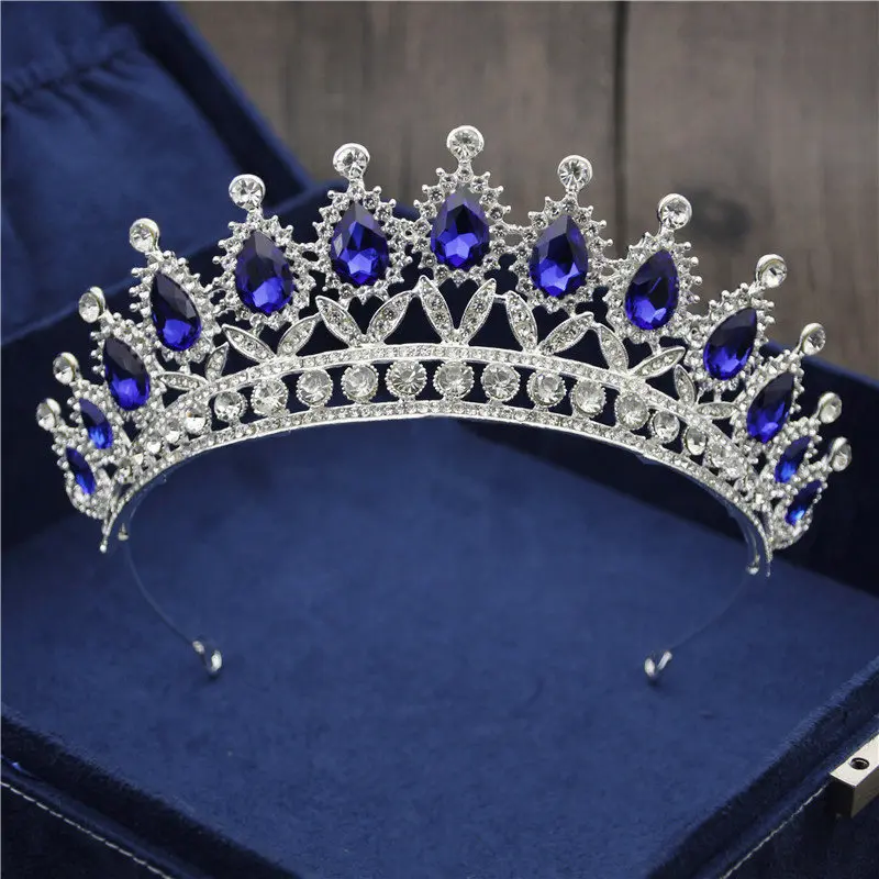 Silver Blue Барокко Винтаж Синий Кристалл невесты корона для женщин головной убор свадебные диадемы и короны свадебные украшения для волос аксессуары Корона Мода - Окраска металла: Silver Blue