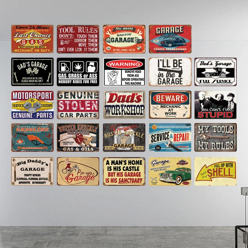 

Табличка для гаража в стиле ретро, металлическая жестяная стандартная табличка для магазина, Металлическая машинка, предупреждение, винтаж...