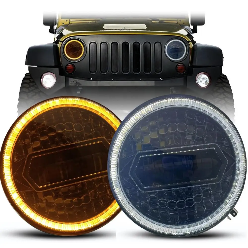 Для Jeep Wrangler фары для автомобиля 7 дюймов светодиодные с Белый DRL желтый сигнал