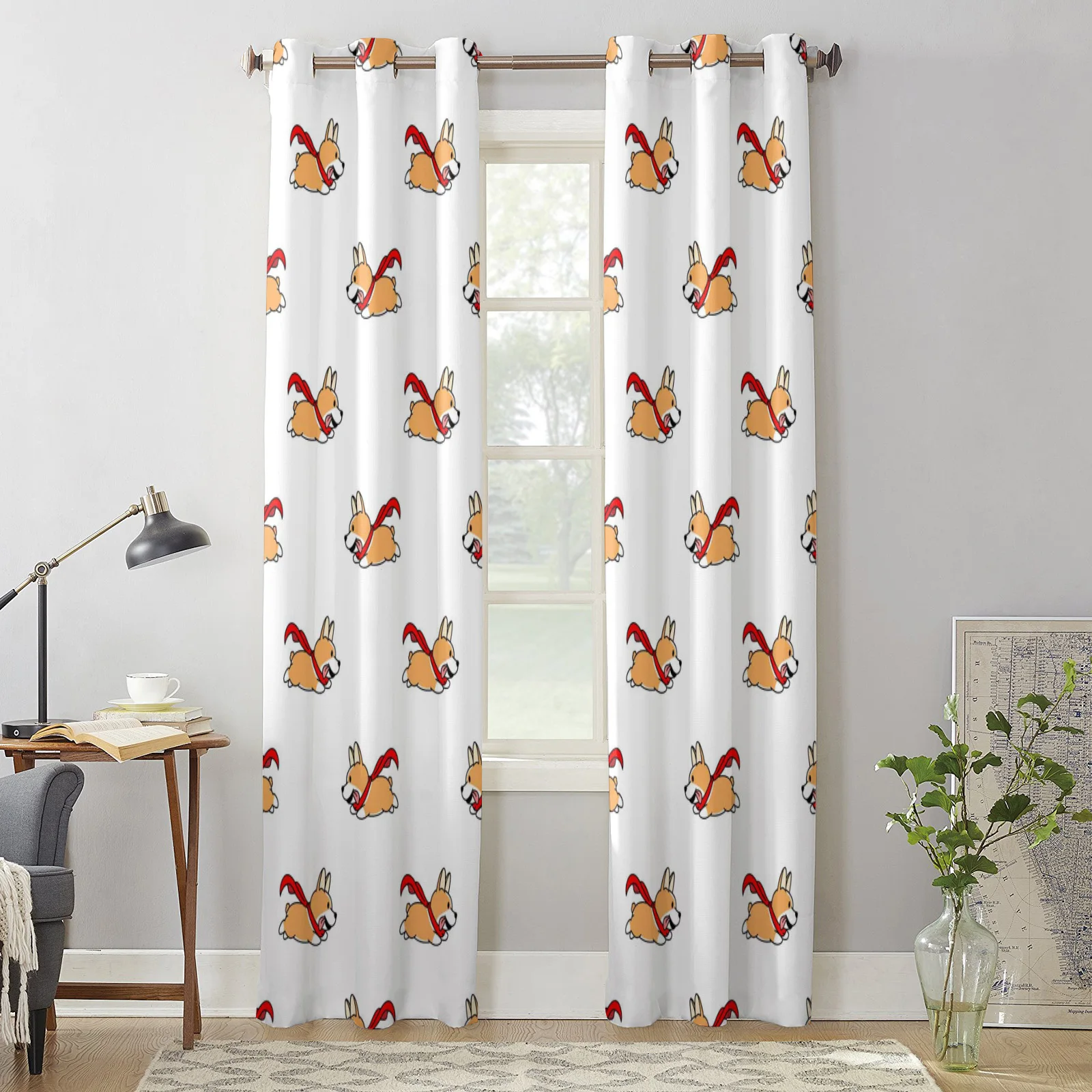 Занавеска на окно с изображением животных из мультфильмов милая собака корги s