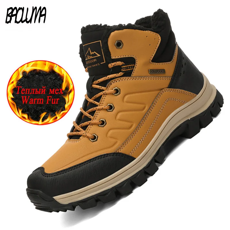 Классические зимние мужские ботинки плюшевые теплые кожаные Ботильоны ручной