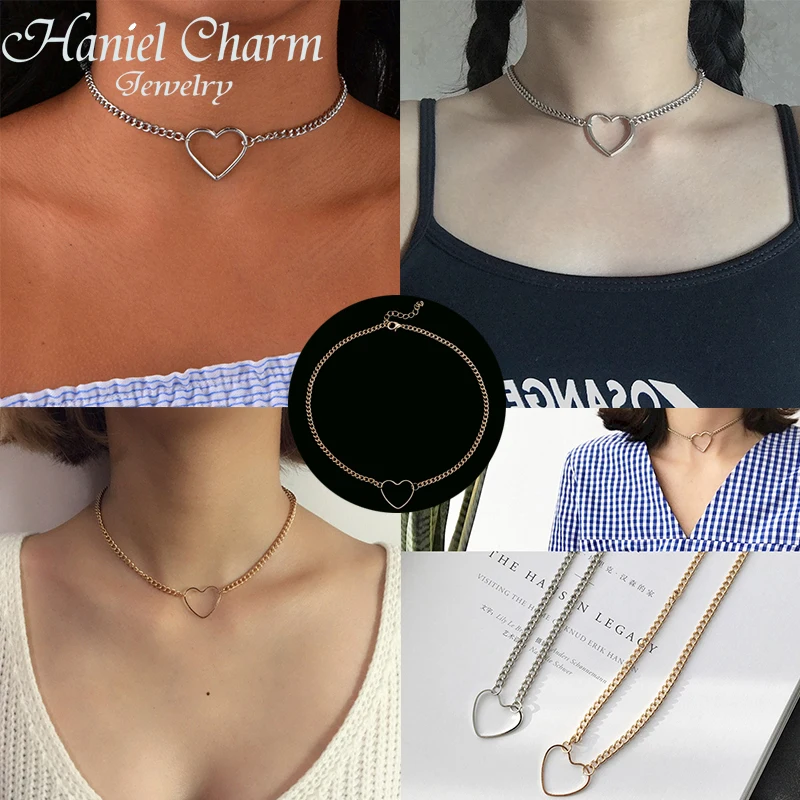 

Hot New Hollow Heart Choker Necklaces For Women Wholesale Statement Necklace Heart Dainty Pendant Necklace Gifts 2021
