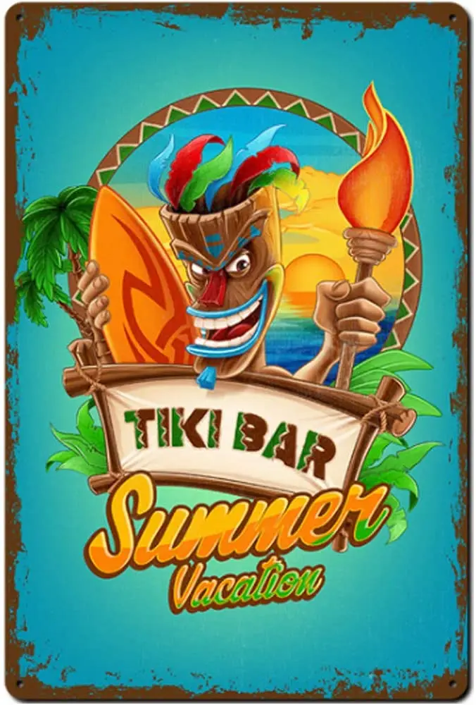 

Original Retro Design Passion Tiki Bar Summer Vacation Tin Metal Signs Wall Art|Thick Tinplate Print Poster Wall Decoration for