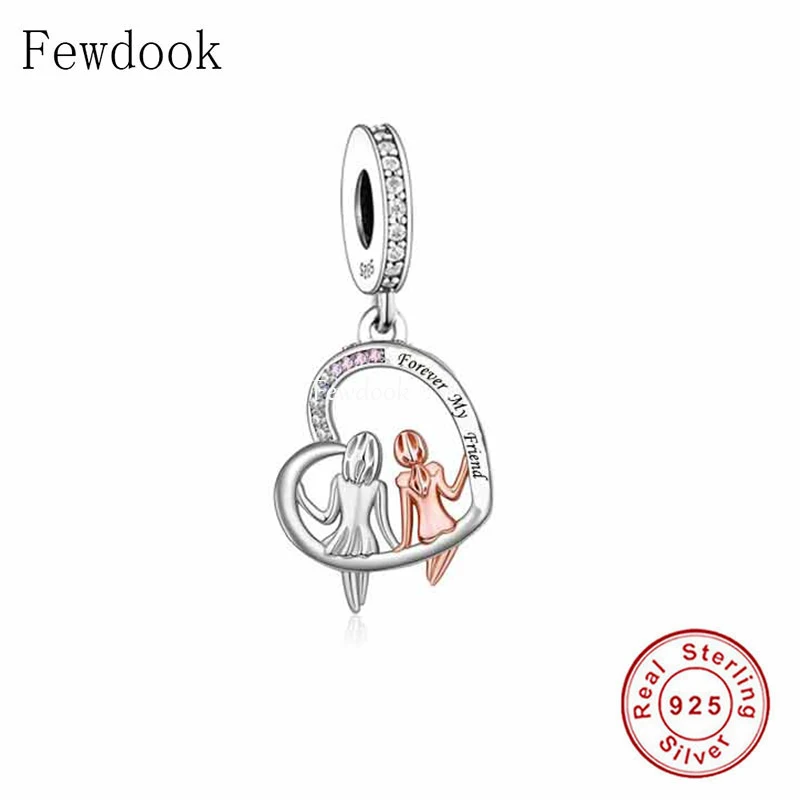 

Fit Original Charm Bracelet Authentic 925 Sterling Silver Love Heart Sisters Forever My Friend Bead For Making Women Berloque