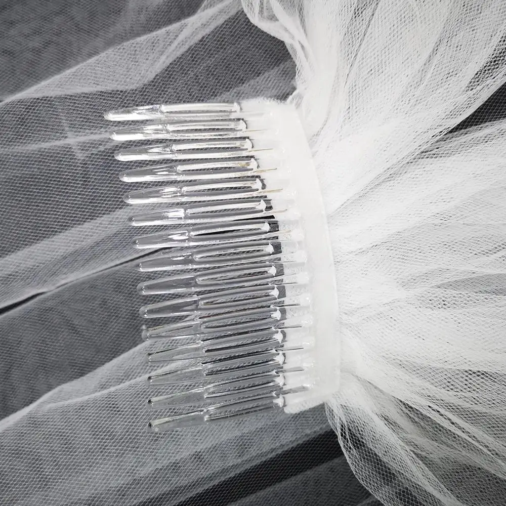 Недорогая длинная белая вуаль для новобрачных однослойная простая с гребнем