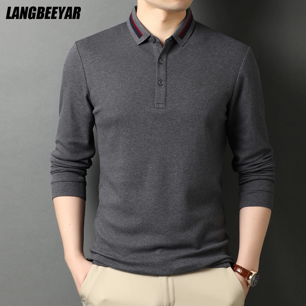 

Top Grade New Fashion Mens Branded Logo Designer Polo Shirts Solid Color Plain Casual Long Sleeve Tops Men Clothing 2021
