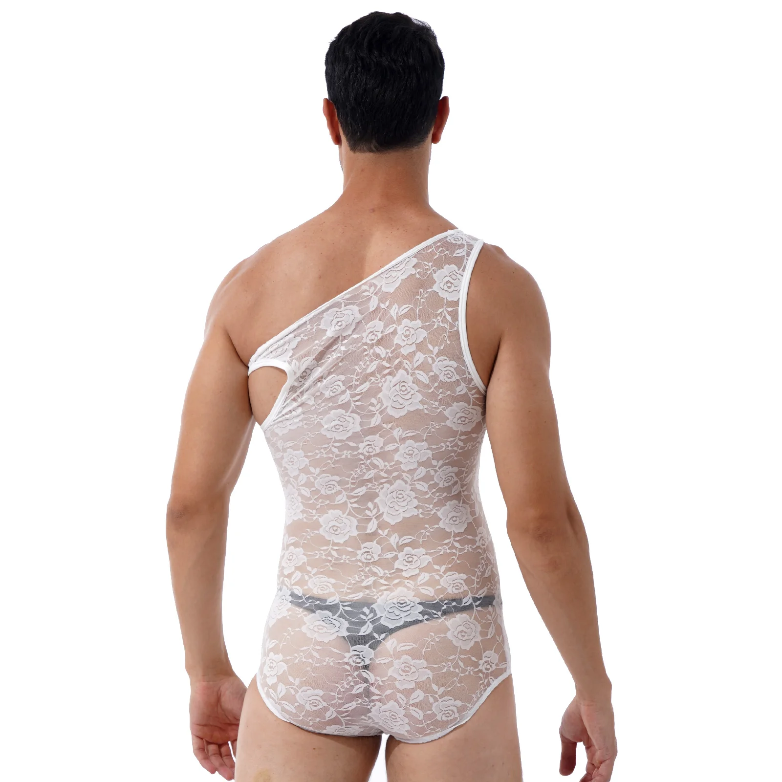 Мужское кружевное прозрачное боди с цветочным принтом Облегающий комбинезон без