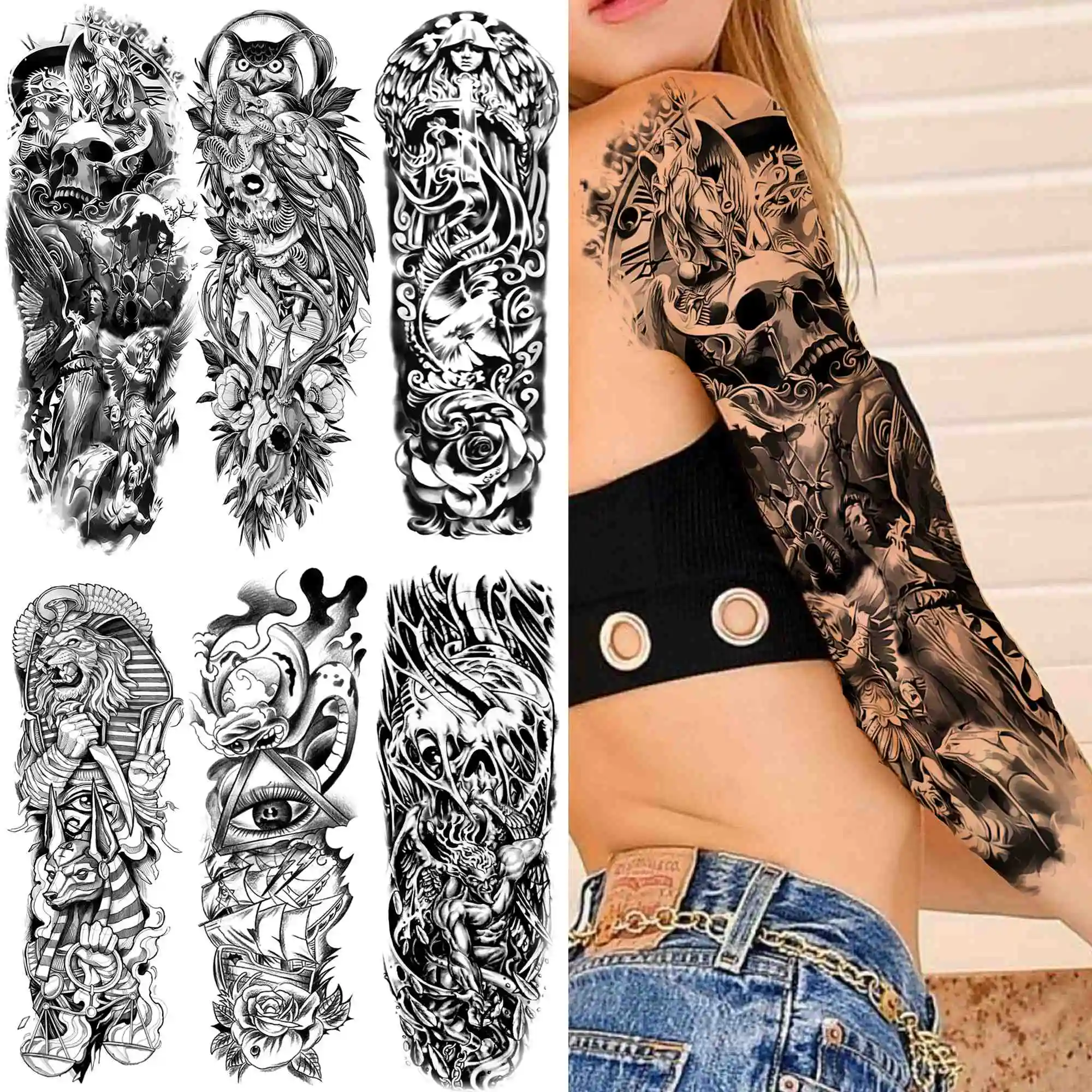 Временные татуировки 3D с черепом смерти для женщин и мужчин взрослые треугольные