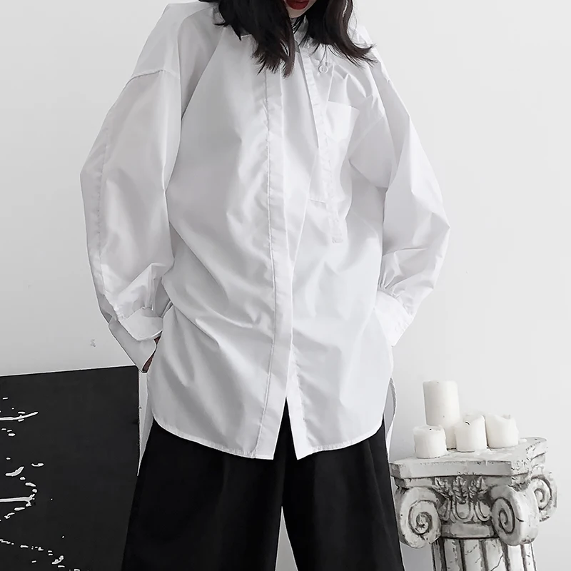 2019 корейский стиль женская однотонная черная белая блузка рубашка с длинным