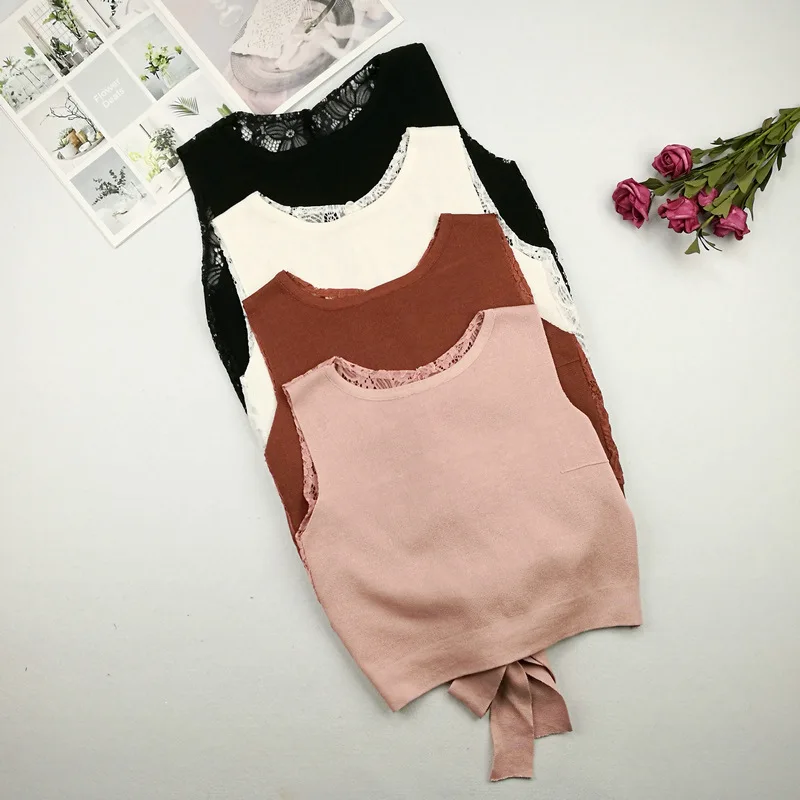 Новинка хит ретро подтяжки женский жилет вязаный кружевной ажурный с завязками