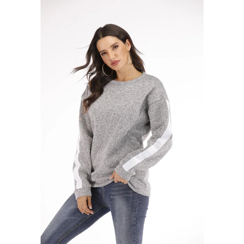 

2020 Autumn Fashion Patchwork Color Striped Sweatshirts Women Long Sleeve Sports Short Pullover O-Neck Contrast Color Casual Top