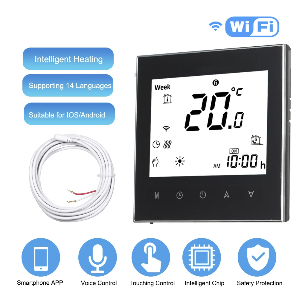 

Digital thermostat AC 95-240V with WiFi voice control LCD touch screen for all electric heating systems floor heating thermostat