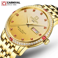 carnival brand luxury fashion gold automatic watch men waterproof calendar business mechanical wristwatch 2021 relogio masculino