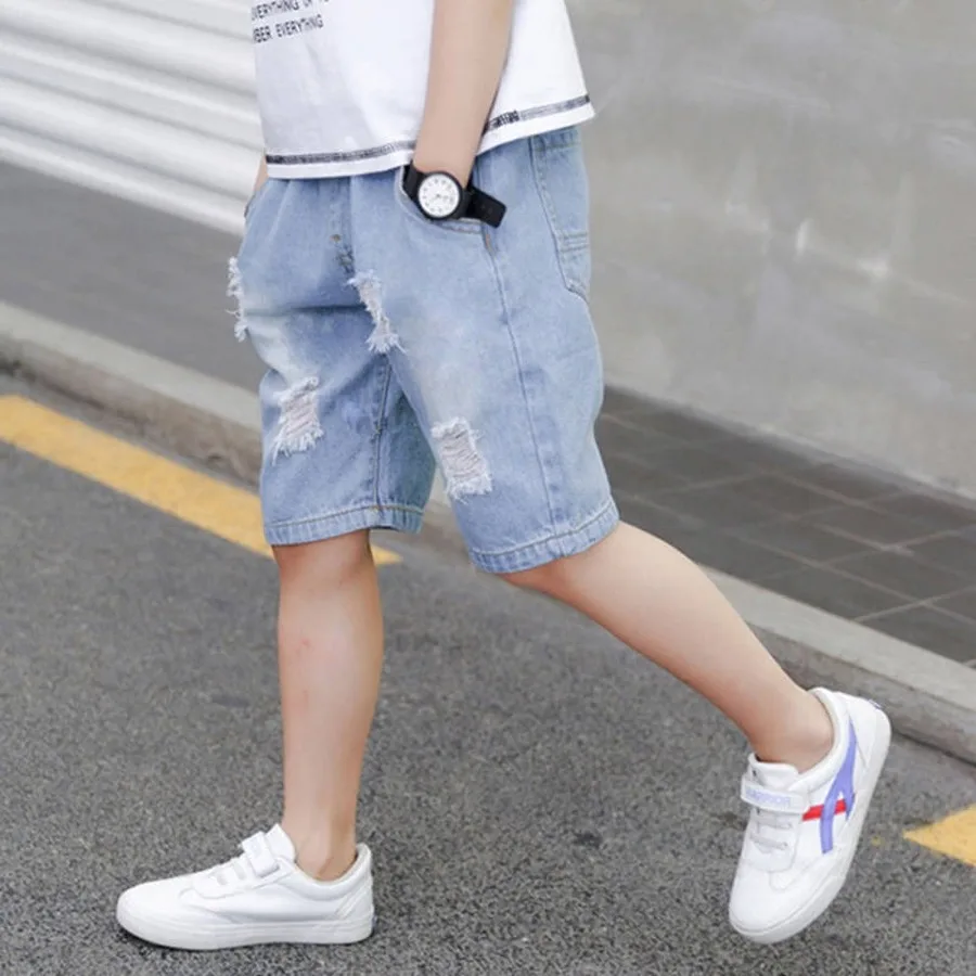 Джинсовые шорты для мальчиков летние рваные джинсовые детские повседневные