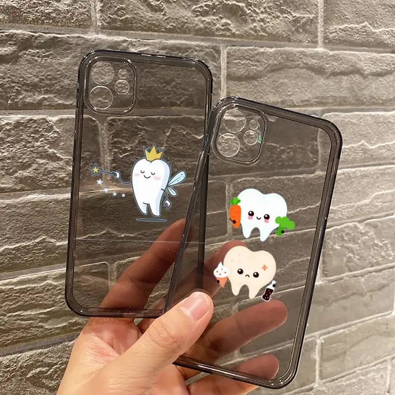 

Funny Cartoon Dentist Dental Crowned Teeth Phone Case Transparent for iPhone 7 8 11 12 se 2020 mini pro X XS XR MAX Plus