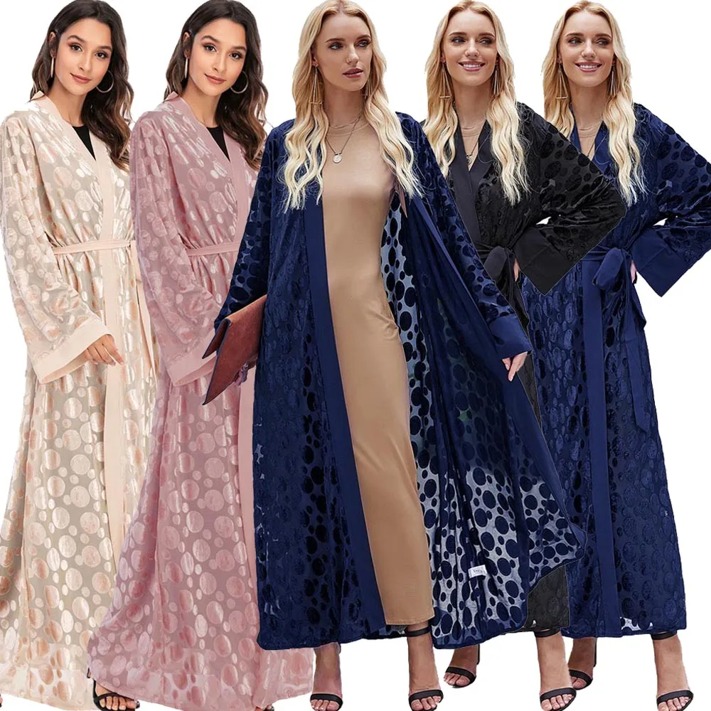Мусульманских для женщин с открытым кимоно для арабских исламское одежда Рамадан бархатное платье-макси халат Вечерние вечернее Ближний В...