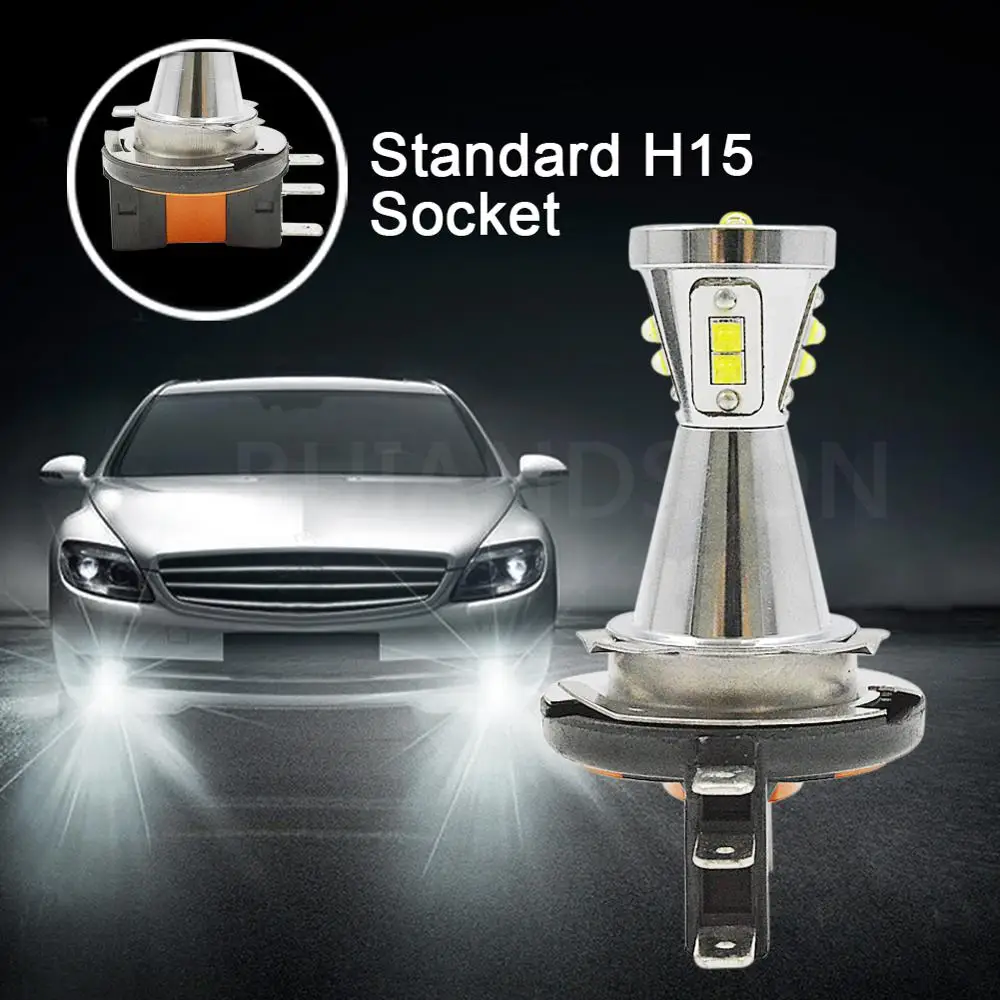 2 шт. 6 Вт H15 светодиодный КРИ чипы 9SMD 12V 24V высокой мощности белый 6000K лампы для авто