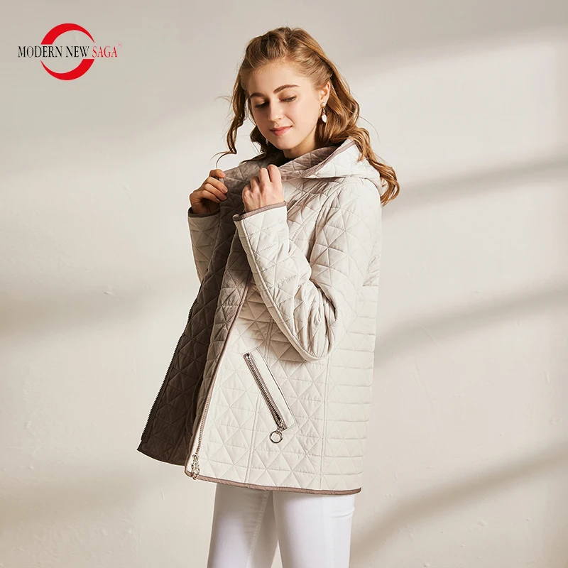 MODERN NEW SAGA Autumn Women Jacket Warm Cotton Padded Jacket Hooded Zipper Parkas Female Coats Spring Casual Jacket Plus Size