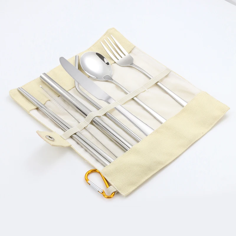 

Portable Lunch Tableware Cutlery Set Stainless Steel Spoon Fork Travel Outdoor Knife Tableware Dining Canteen Dinnerware Sets