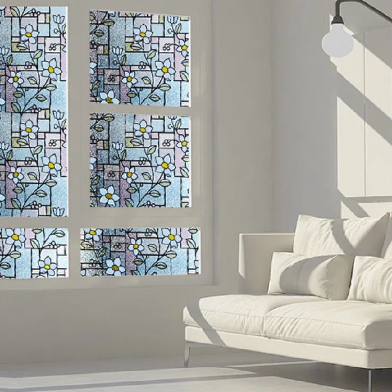 Оконная пленка с белым цветочным узором статическая липкая защита